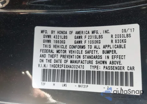 2017 Honda Accord Sport z USA, uszkodzony, nr VIN 1HGCR2F5XHA302470